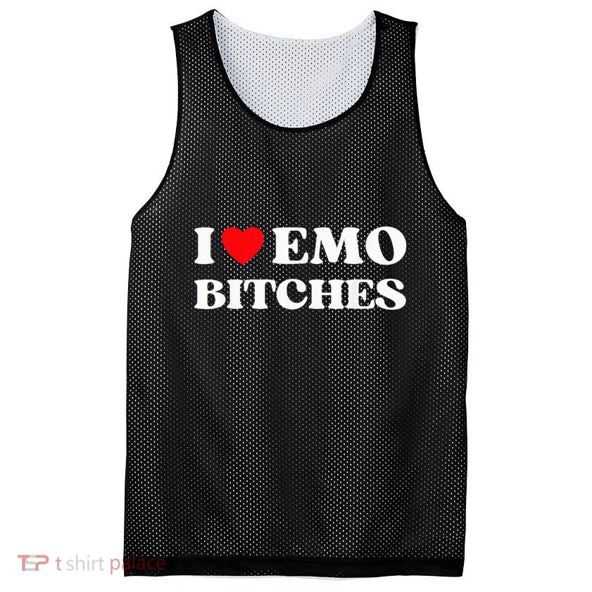 I Heart Emo Bitches Funny Quote Red Heart Emo Girl Style Mesh Reversible Basketball Jersey Tank