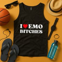 I Heart Emo Bitches Funny Quote Red Heart Emo Girl Style Tank Top