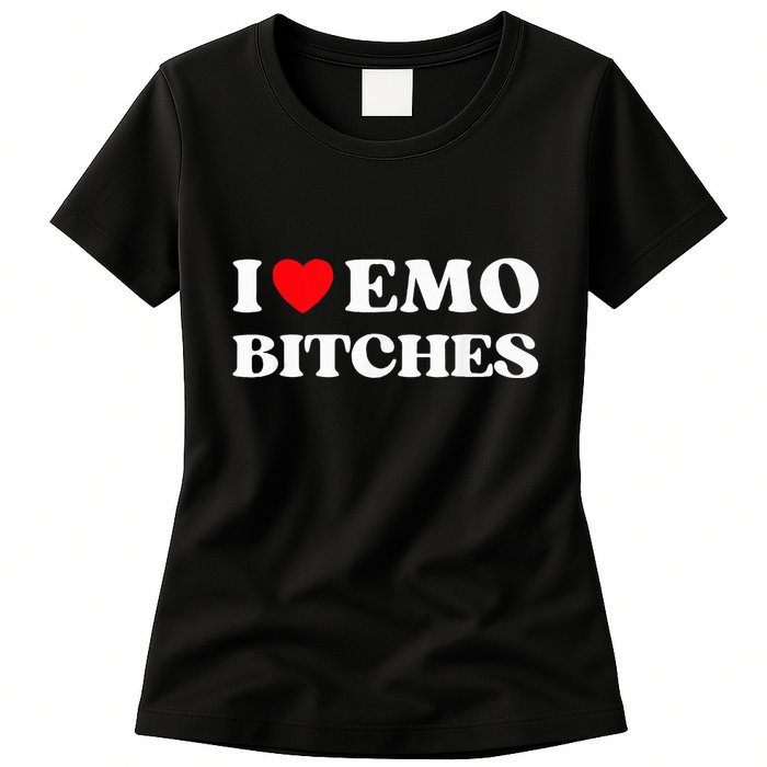 I Heart Emo Bitches Funny Quote Red Heart Emo Girl Style Womens T-Shirt