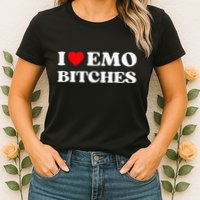 I Heart Emo Bitches Funny Quote Red Heart Emo Girl Style Womens T-Shirt