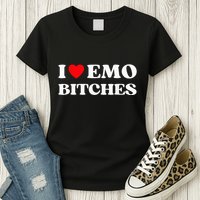 I Heart Emo Bitches Funny Quote Red Heart Emo Girl Style Womens T-Shirt