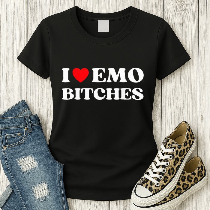I Heart Emo Bitches Funny Quote Red Heart Emo Girl Style Womens T-Shirt