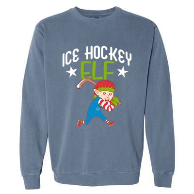 Ice Hockey Elf Funny Hockey Xmas Elve Costume Gift Garment-Dyed Sweatshirt