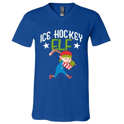 Ice Hockey Elf Funny Hockey Xmas Elve Costume Gift V-Neck T-Shirt