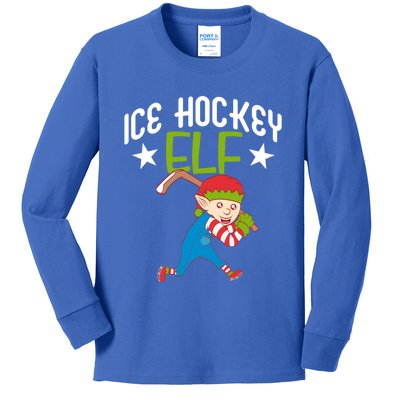 Ice Hockey Elf Funny Hockey Xmas Elve Costume Gift Kids Long Sleeve Shirt