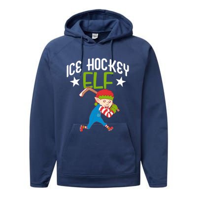 Ice Hockey Elf Funny Hockey Xmas Elve Costume Gift Performance Fleece Hoodie