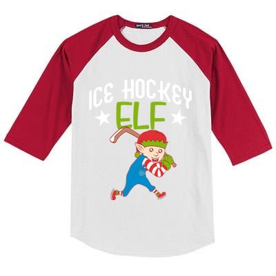 Ice Hockey Elf Funny Hockey Xmas Elve Costume Gift Kids Colorblock Raglan Jersey