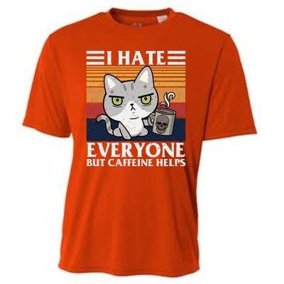 I Hate Everyone But Caffeine Helps Funny Cat Cooling Performance Crew T-Shirt