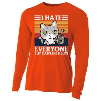 I Hate Everyone But Caffeine Helps Funny Cat Cooling Performance Long Sleeve Crew