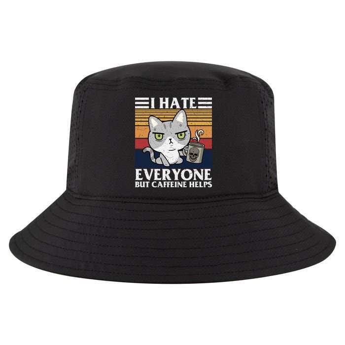 I Hate Everyone But Caffeine Helps Funny Cat Cool Comfort Performance Bucket Hat