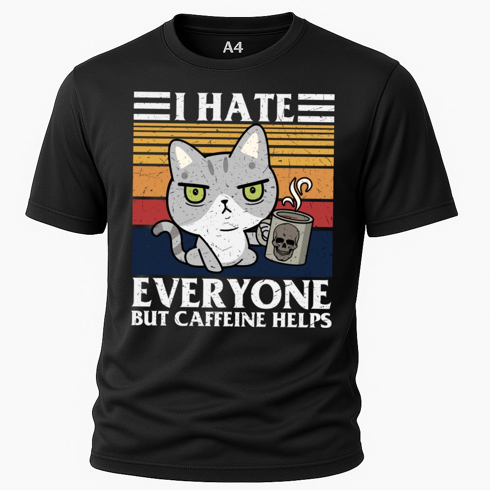 I Hate Everyone But Caffeine Helps Funny Cat Performance Shirt