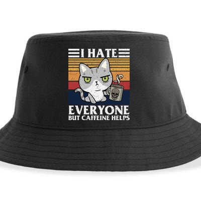 I Hate Everyone But Caffeine Helps Funny Cat Sustainable Bucket Hat