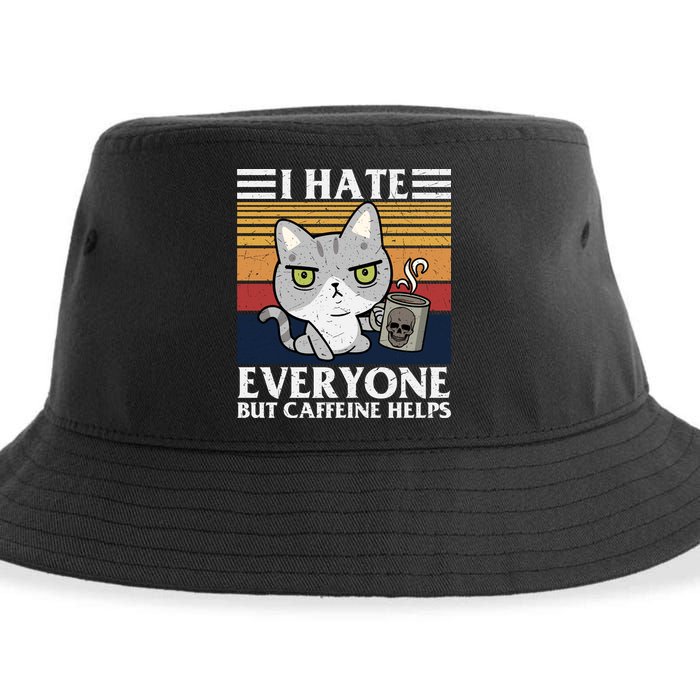 I Hate Everyone But Caffeine Helps Funny Cat Sustainable Bucket Hat