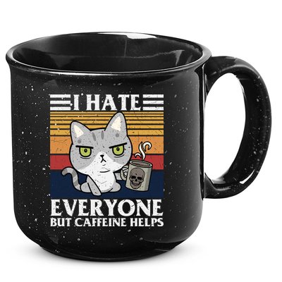 I Hate Everyone But Caffeine Helps Funny Cat 15oz Campfire Ceramic Mug