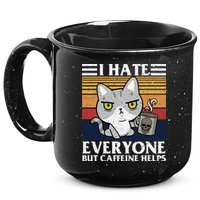 I Hate Everyone But Caffeine Helps Funny Cat 15oz Campfire Ceramic Mug