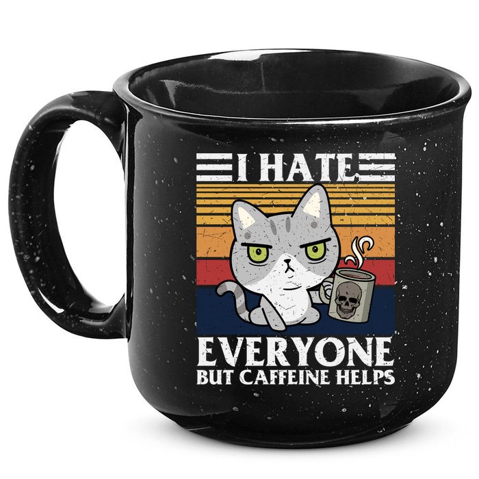 I Hate Everyone But Caffeine Helps Funny Cat 15oz Campfire Ceramic Mug