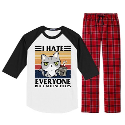 I Hate Everyone But Caffeine Helps Funny Cat Raglan Sleeve Pajama Set