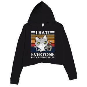 I Hate Everyone But Caffeine Helps Funny Cat Crop Fleece Hoodie