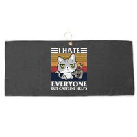I Hate Everyone But Caffeine Helps Funny Cat Large Microfiber Waffle Golf Towel