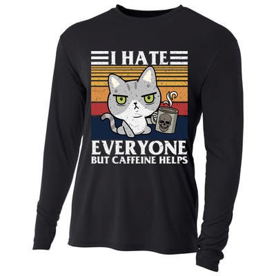 I Hate Everyone But Caffeine Helps Funny Cat Cooling Performance Long Sleeve Crew