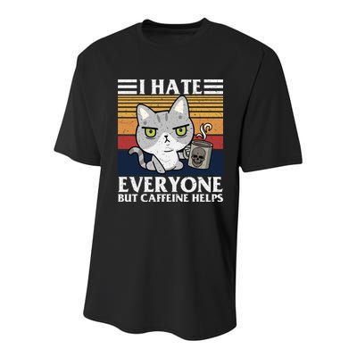I Hate Everyone But Caffeine Helps Funny Cat Youth Performance Sprint T-Shirt