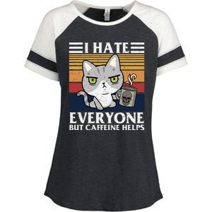 I Hate Everyone But Caffeine Helps Funny Cat Enza Ladies Jersey Colorblock Tee