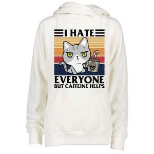 I Hate Everyone But Caffeine Helps Funny Cat Womens Funnel Neck Pullover Hood