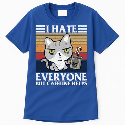 I Hate Everyone But Caffeine Helps Funny Cat Tall T-Shirt