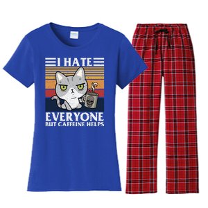 I Hate Everyone But Caffeine Helps Funny Cat Women's Flannel Pajama Set