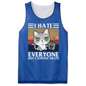 I Hate Everyone But Caffeine Helps Funny Cat Mesh Reversible Basketball Jersey Tank