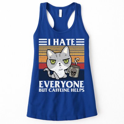 I Hate Everyone But Caffeine Helps Funny Cat Womens Tank Top