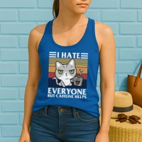 I Hate Everyone But Caffeine Helps Funny Cat Womens Tank Top