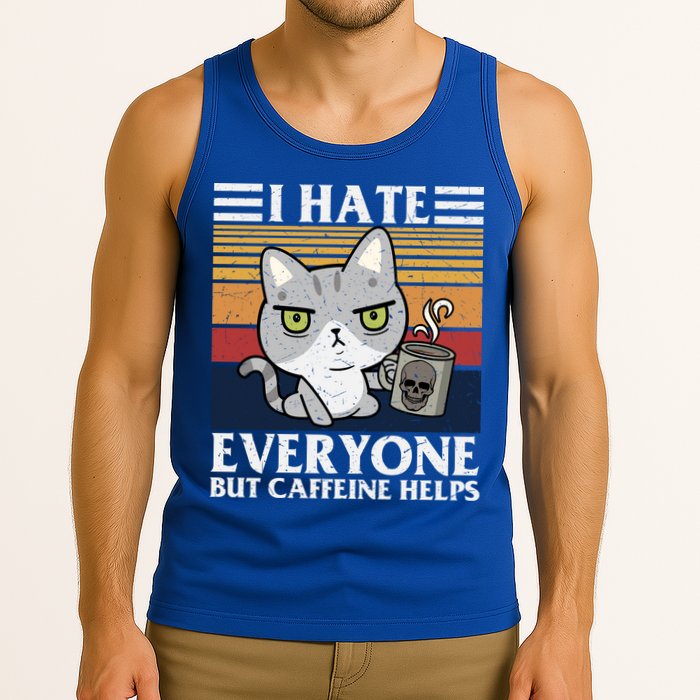 I Hate Everyone But Caffeine Helps Funny Cat Tank Top