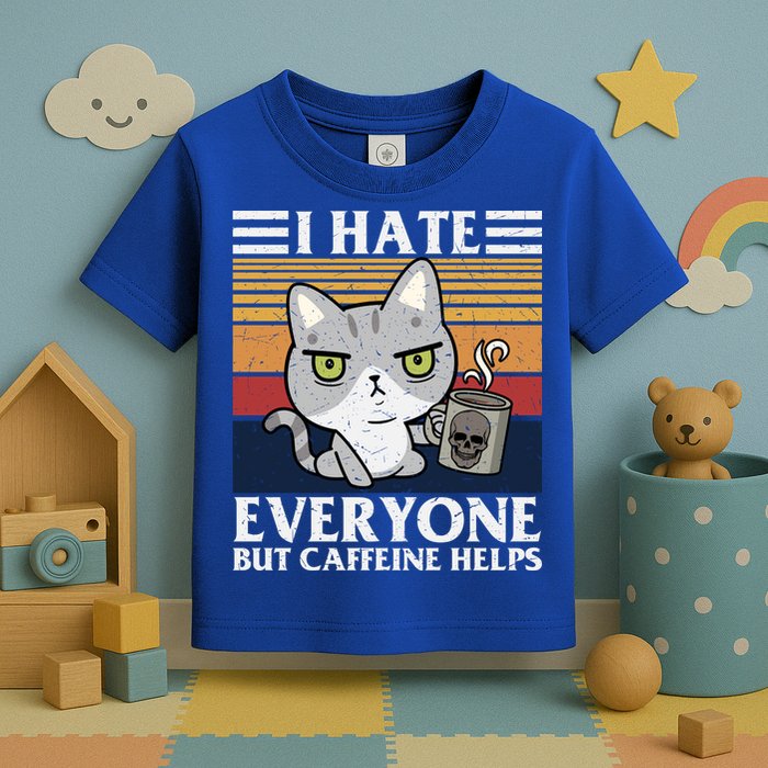 I Hate Everyone But Caffeine Helps Funny Cat Toddler T-Shirt