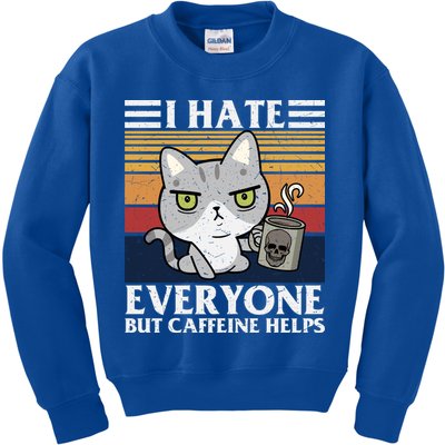 I Hate Everyone But Caffeine Helps Funny Cat Kids Sweatshirt