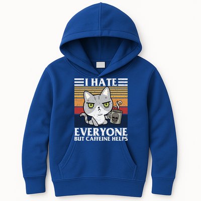 I Hate Everyone But Caffeine Helps Funny Cat Kids Hoodie