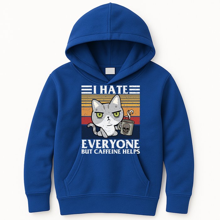 I Hate Everyone But Caffeine Helps Funny Cat Kids Hoodie