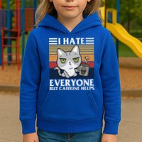 I Hate Everyone But Caffeine Helps Funny Cat Kids Hoodie