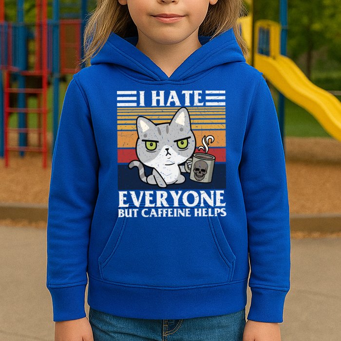 I Hate Everyone But Caffeine Helps Funny Cat Kids Hoodie