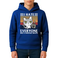 I Hate Everyone But Caffeine Helps Funny Cat Kids Hoodie