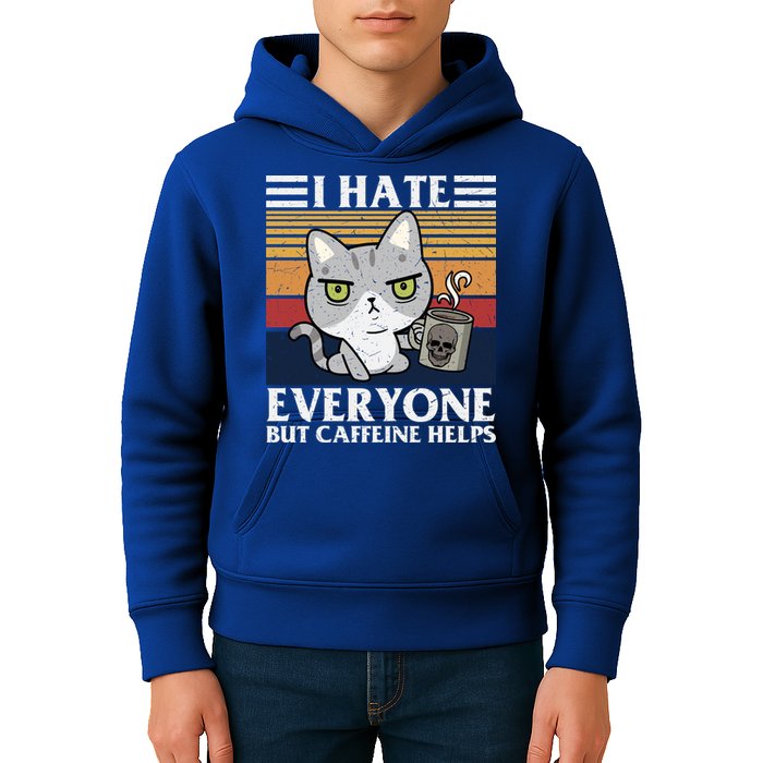I Hate Everyone But Caffeine Helps Funny Cat Kids Hoodie