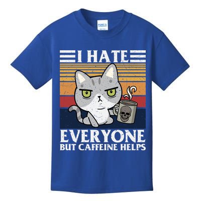 I Hate Everyone But Caffeine Helps Funny Cat Kids T-Shirt