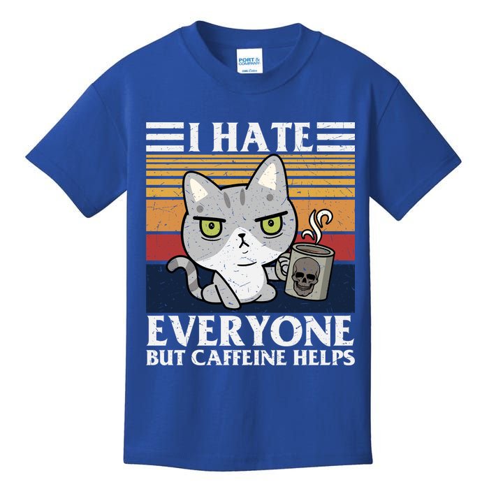 I Hate Everyone But Caffeine Helps Funny Cat Kids T-Shirt