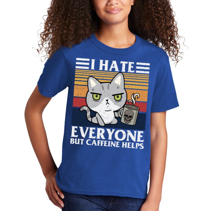 I Hate Everyone But Caffeine Helps Funny Cat Kids T-Shirt