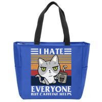 I Hate Everyone But Caffeine Helps Funny Cat Zip Tote Bag