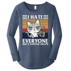 I Hate Everyone But Caffeine Helps Funny Cat Women's Perfect Tri Tunic Long Sleeve Shirt