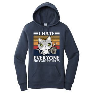 I Hate Everyone But Caffeine Helps Funny Cat Women's Pullover Hoodie