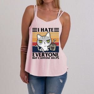 I Hate Everyone But Caffeine Helps Funny Cat Women's Strappy Tank