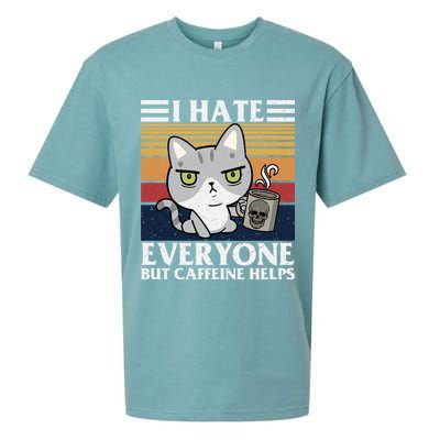 I Hate Everyone But Caffeine Helps Funny Cat Sueded Cloud Jersey T-Shirt