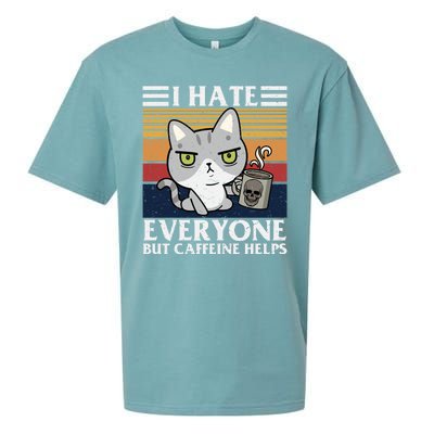 I Hate Everyone But Caffeine Helps Funny Cat Sueded Cloud Jersey T-Shirt